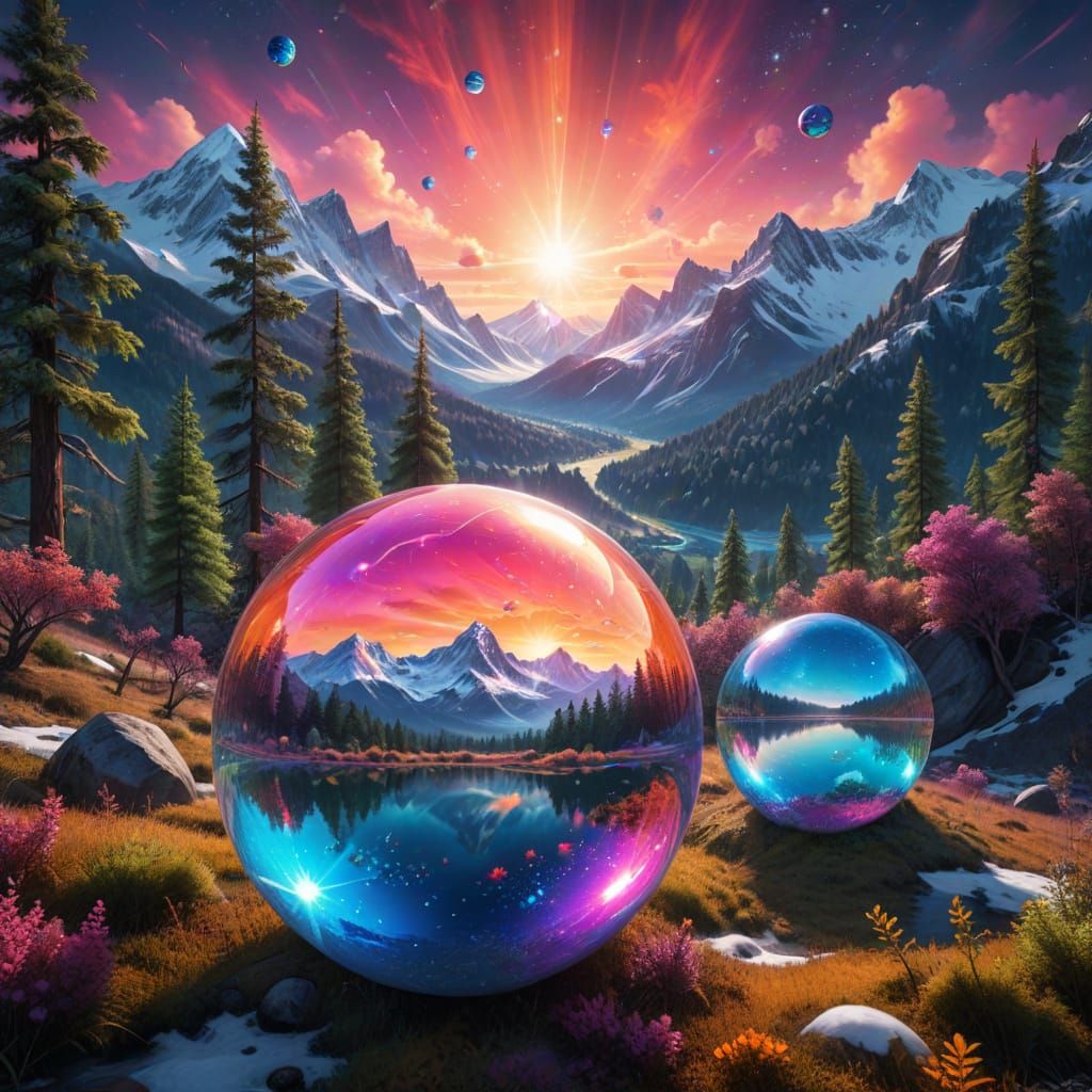 Rosy Sunrise Spheres in Cosmic Illustration