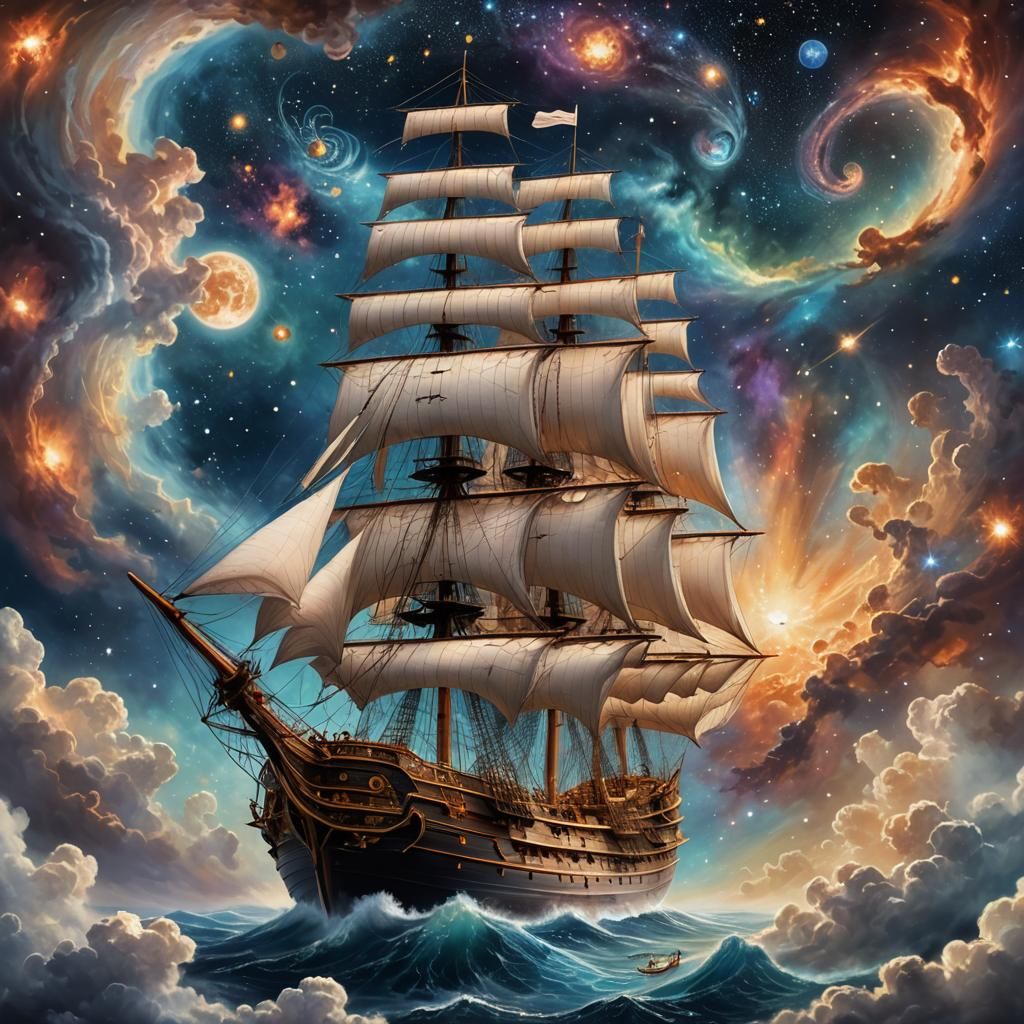 Celestial Sailing Ship Navigating the Cosmos