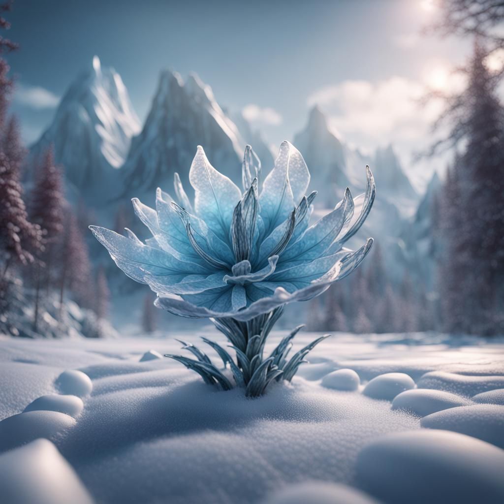 Frozen Snow Flower in Detailed Matte Painting Style