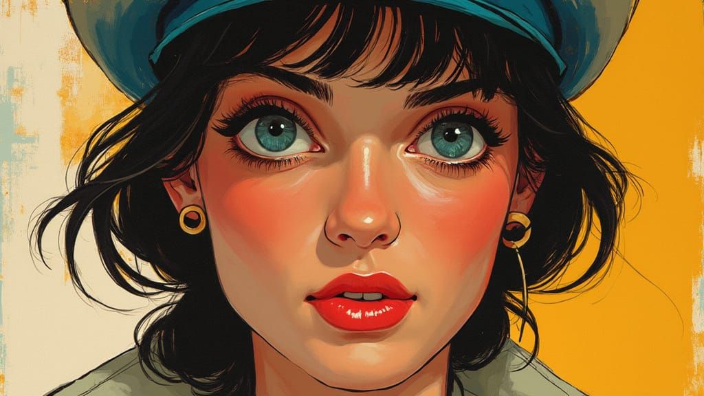 Pretty Woman Portrait in Hugo Pratt Style