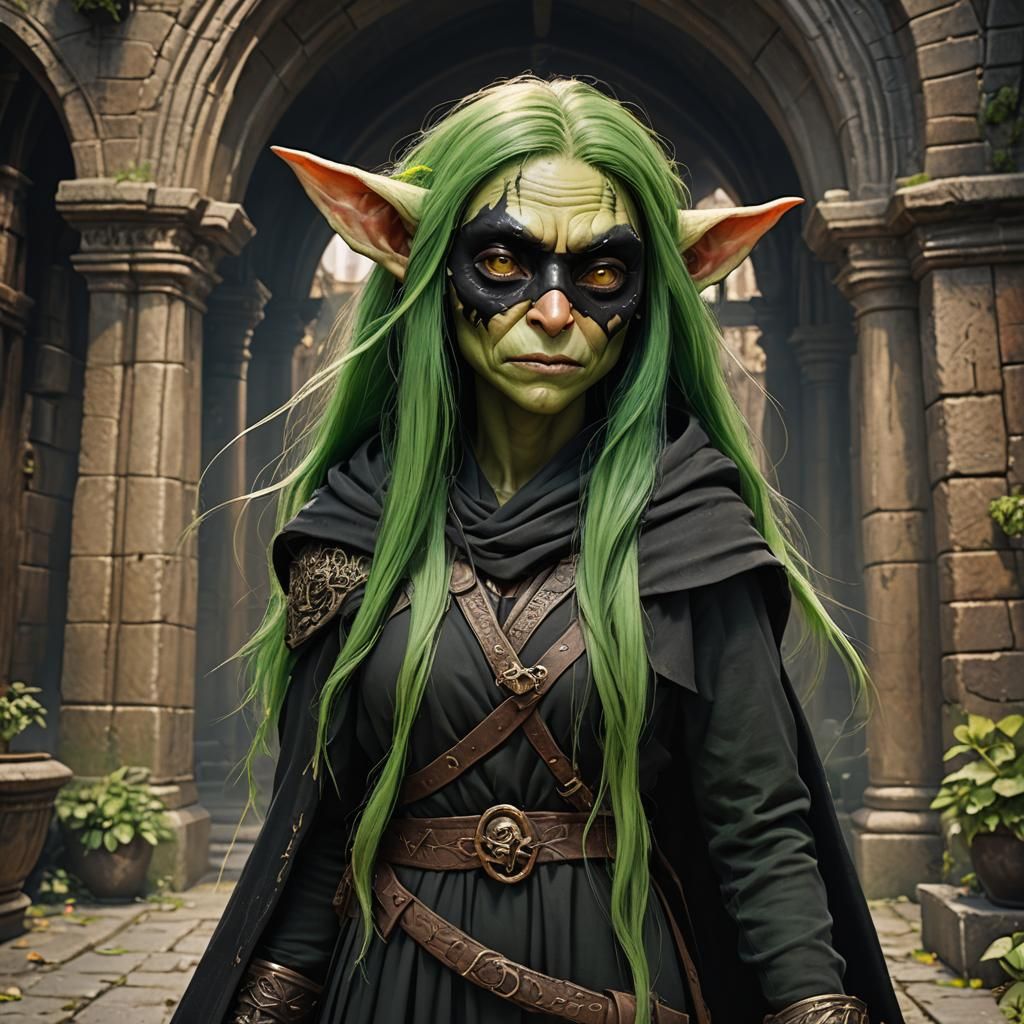 Young Green-Haired Goblin in Detailed Matte Painting