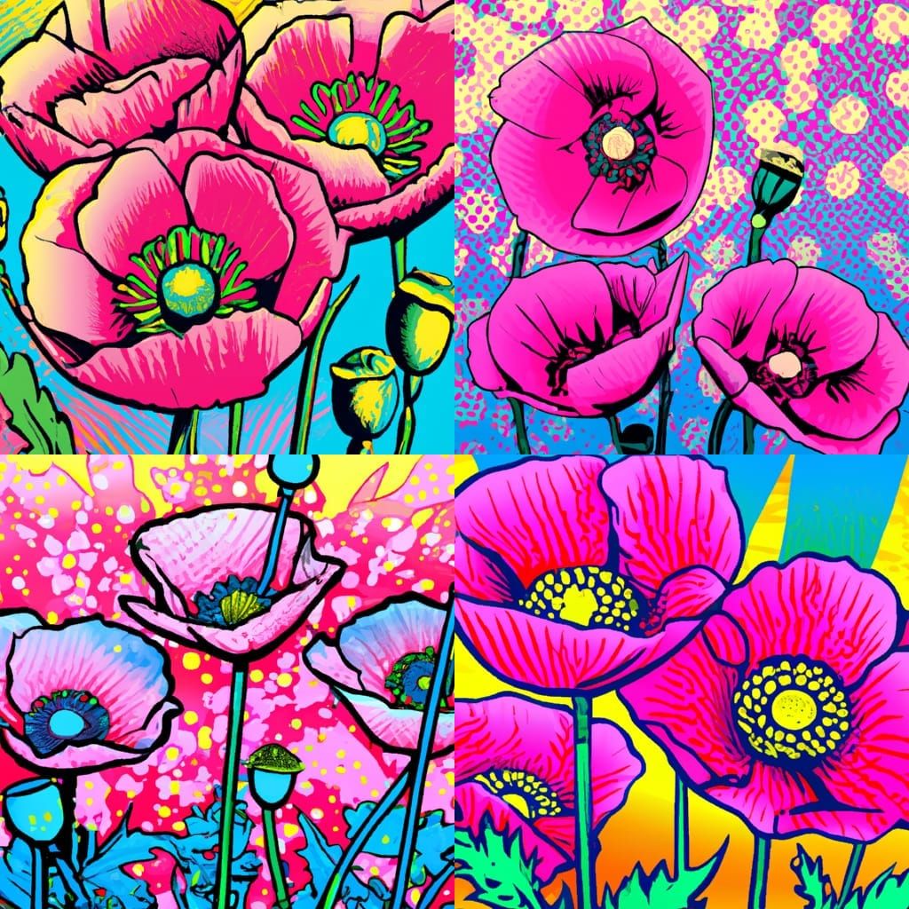Poppies in 1960s Pop Art Style
