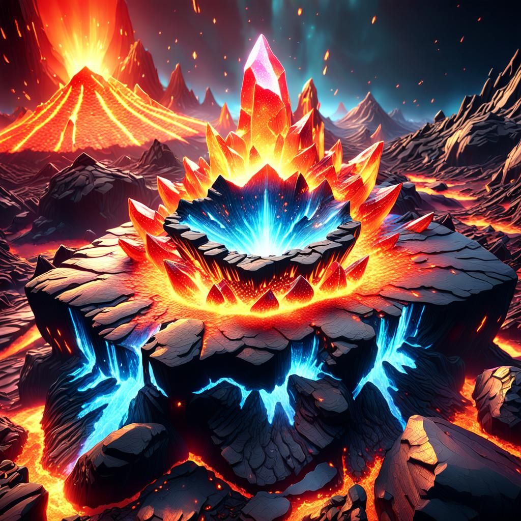 Glowing Magma Crystal Formation in 3D