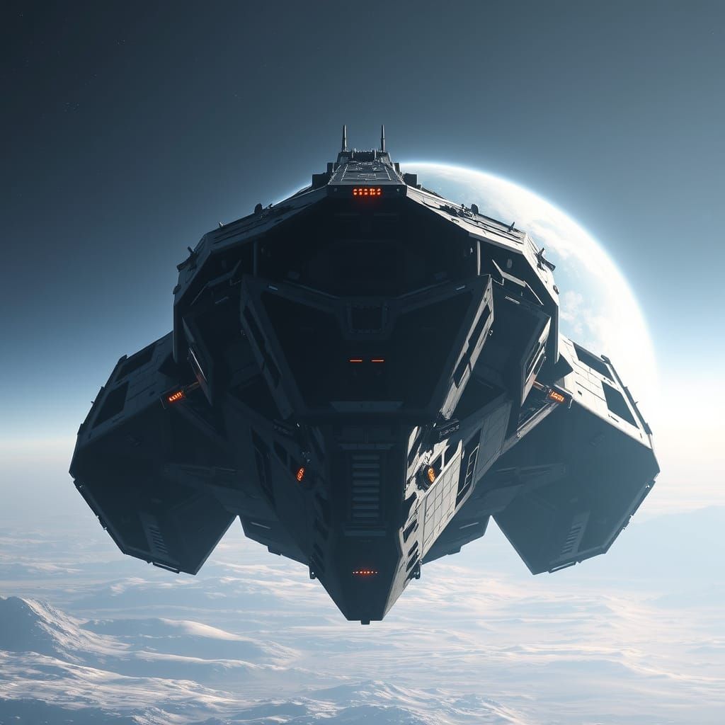 Colossal Spaceship Approaches Alien World in Deep Space