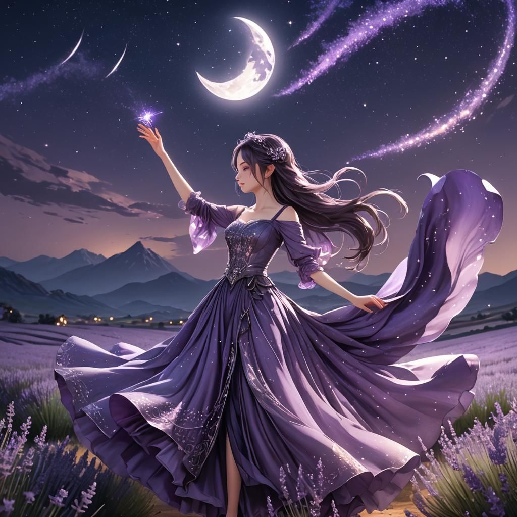 Amethyst Girl Dancing in Lavender Field