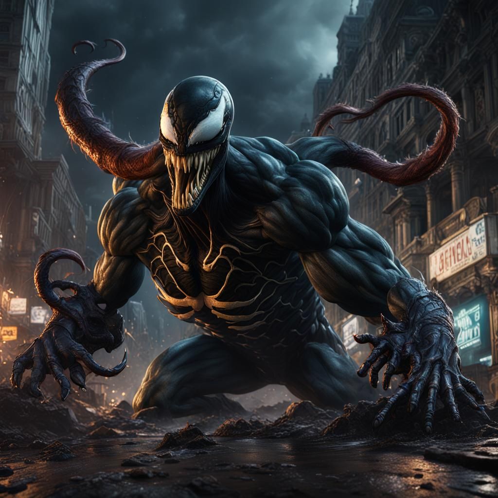 Detailed Matte Painting of Venom in Deep Color