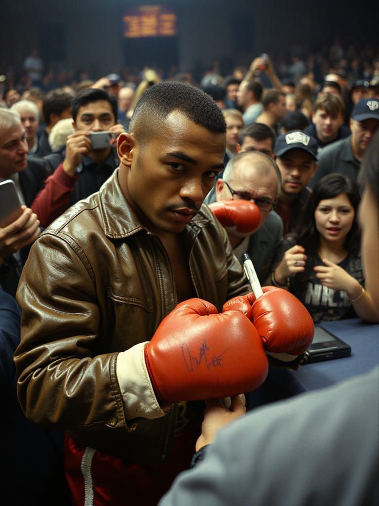 Boxer Signs Autographs at Meet-and-Greet in Cinematic Style
