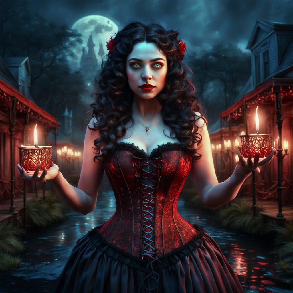 Cajun Bayou Witch Summoning Ghosts: Fantasy Art