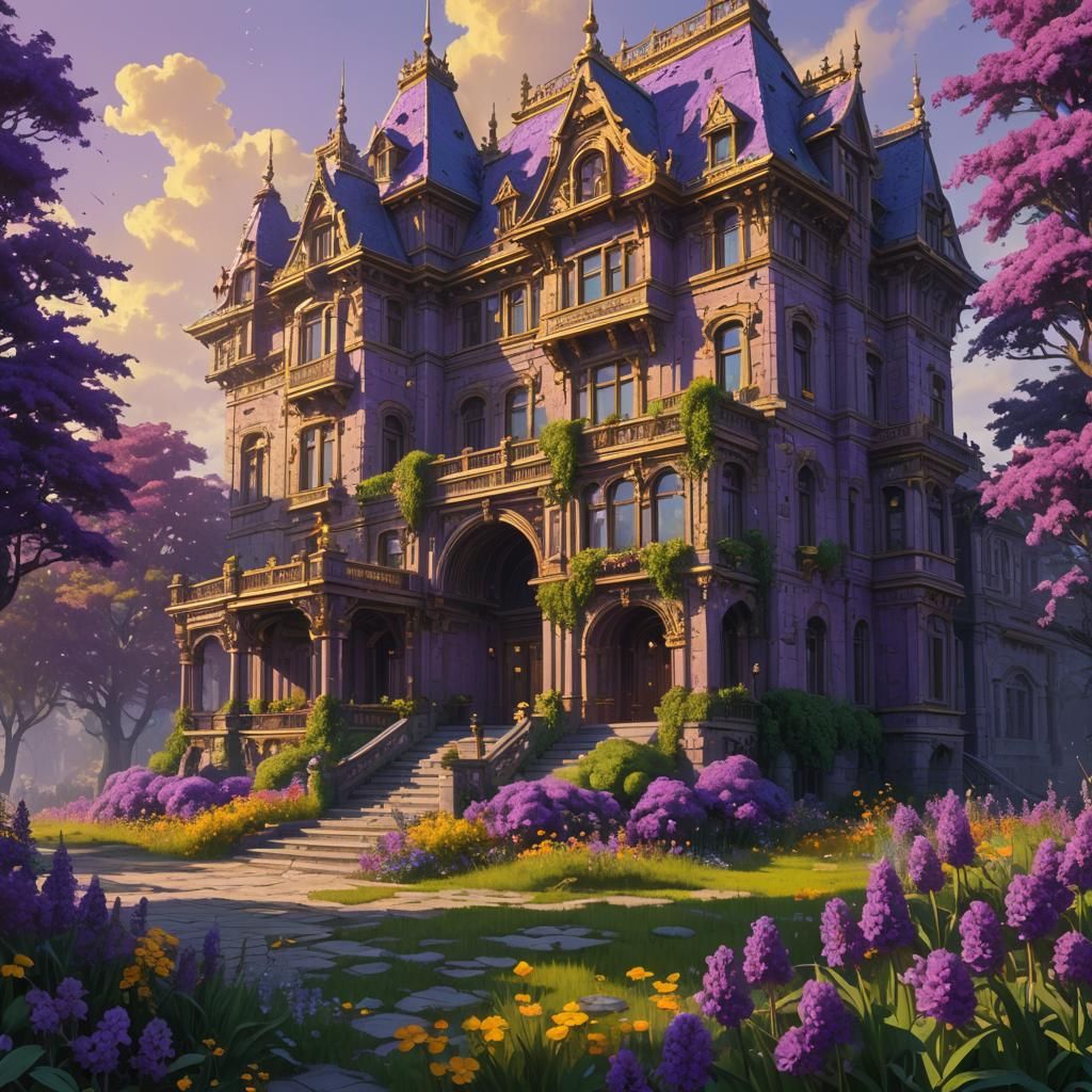 Purple Palace Surrounded by Flowers, Matte Painting