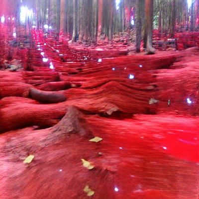 Eerie Red Forest Landscape