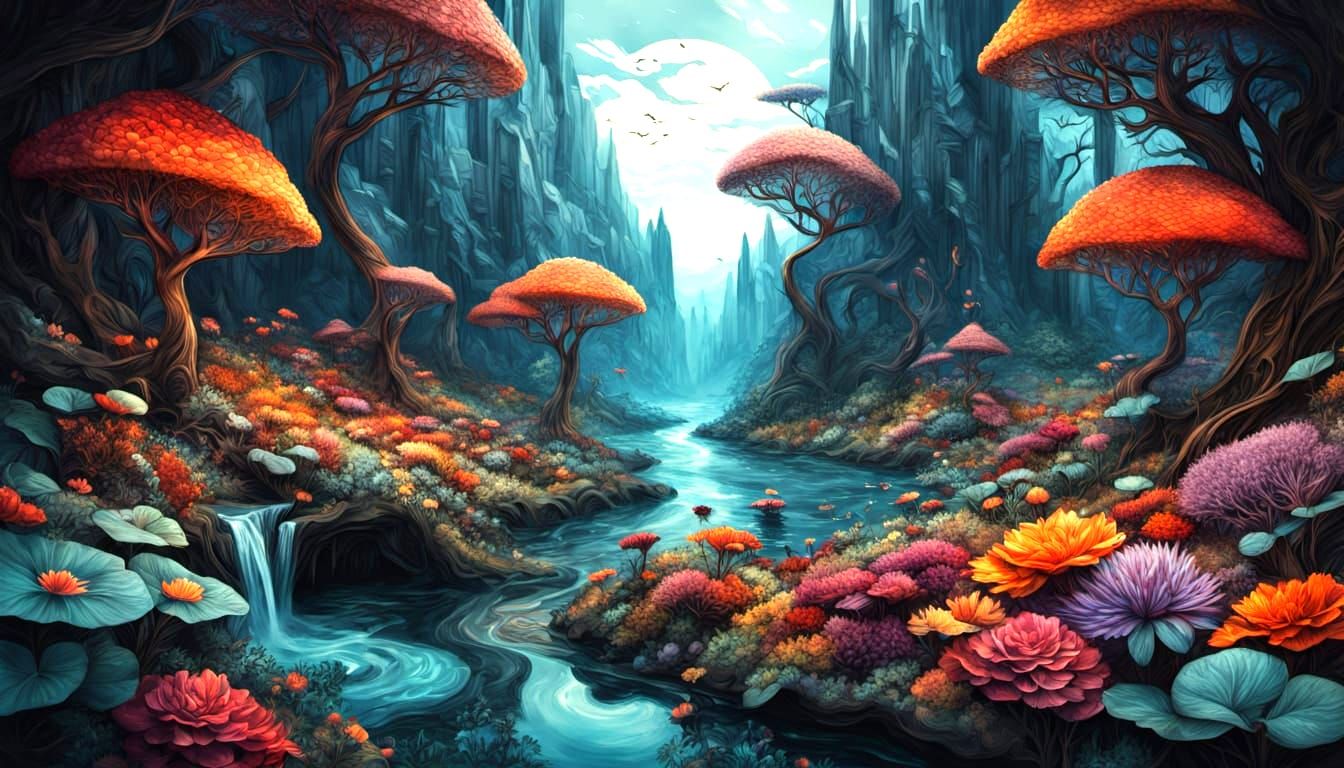 Magical Fractal Landscape in Art Nouveau Style