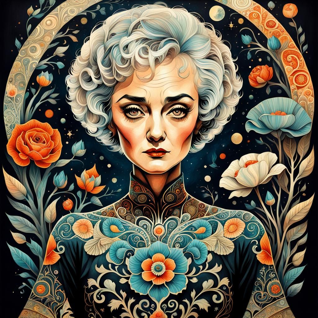Tattooed Bea Arthur: Hyperdetailed Digital Portrait