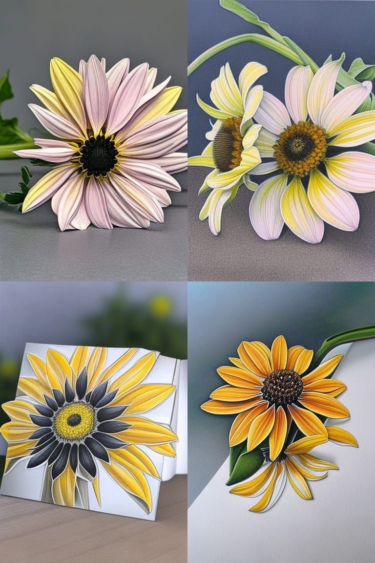 Rudbeckia Bouquet in Color Pencil Style