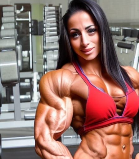Muscular Arab Female Bodybuilder Flexing Arm