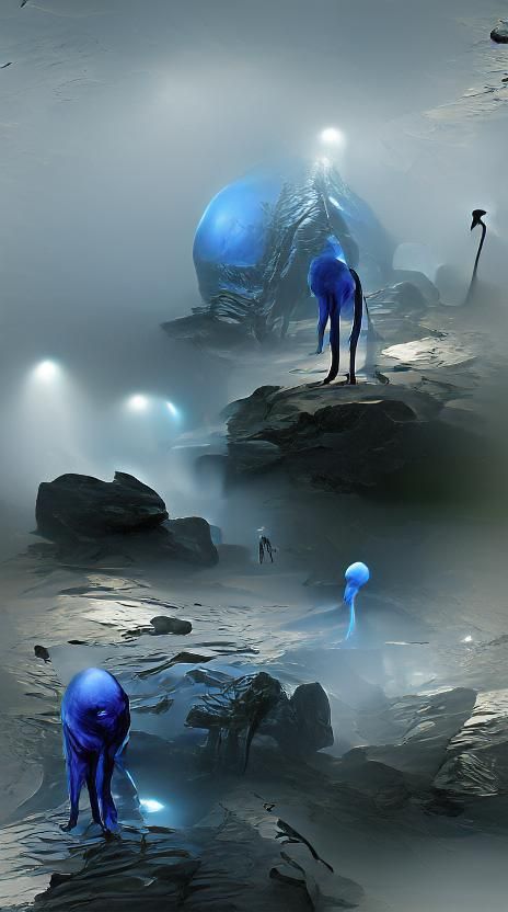 Lonely Blue Alien Entity on Barren Planet