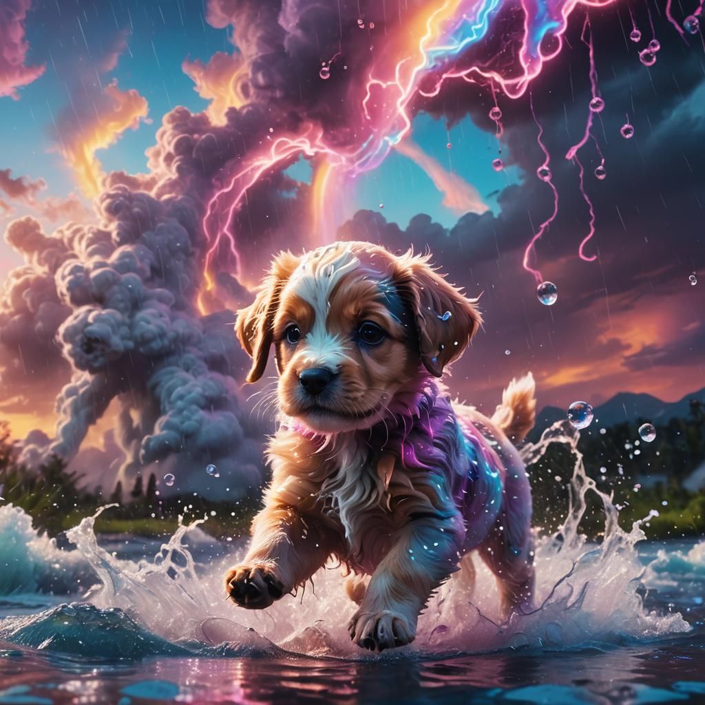 Cute Puppy Plays Near Tornado: Digital Matte Painting