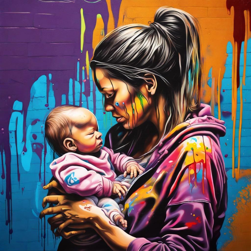 Graffiti Art: Mother and Newborn Baby