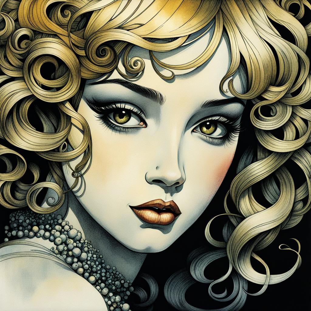 Film Noir Portrait with Ink Details