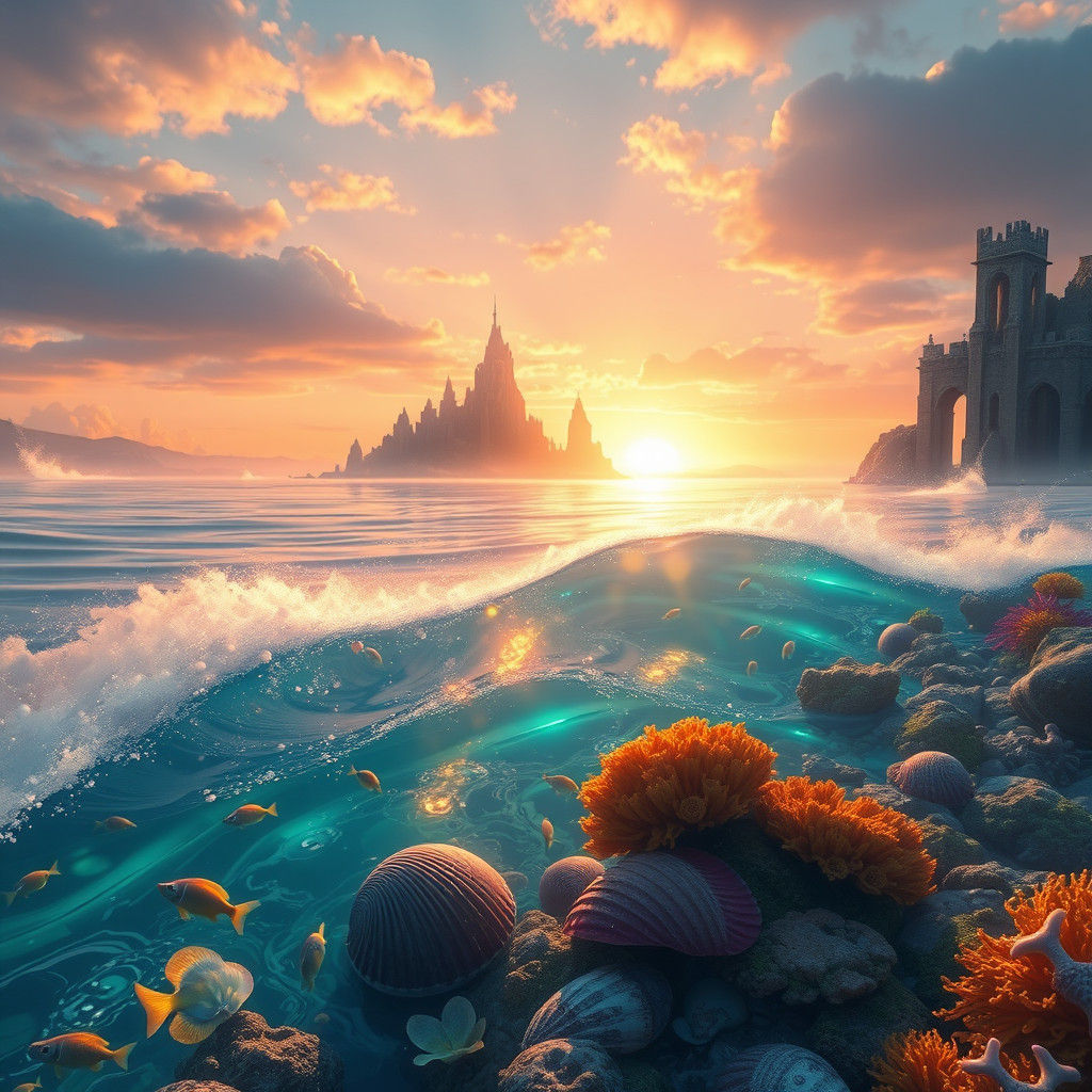 Dreamlike Seashore at Dawn: Fantasy Concept Art