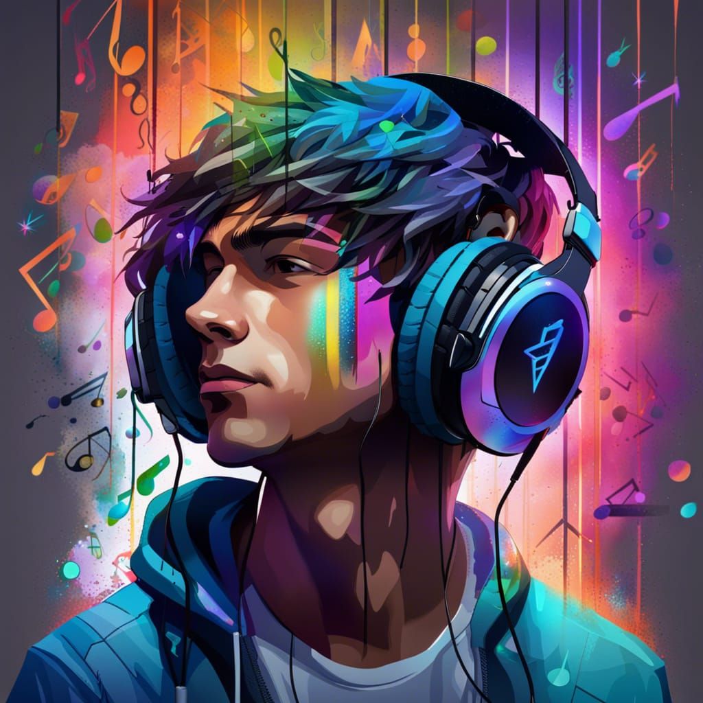 Futuristic Music Scene with Young Man and Graffiti