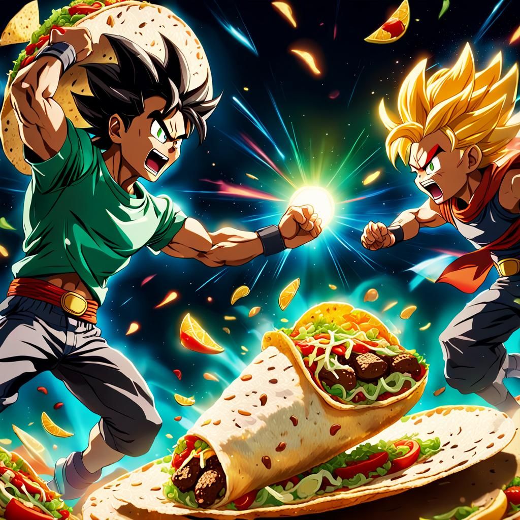 Epic Anime Taco Burrito Battle in Dynamic Style