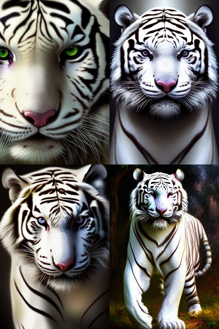 Hyperdetailed White Tiger Portrait in Digital Art Style