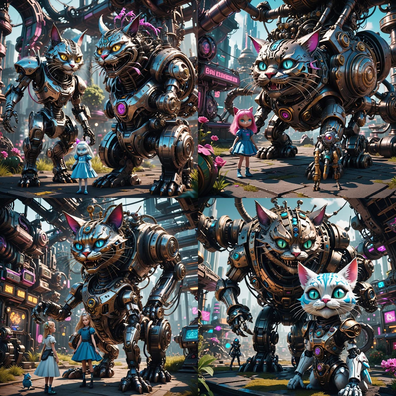 Cyberpunk Alice in Wonderland Mechanical Scene