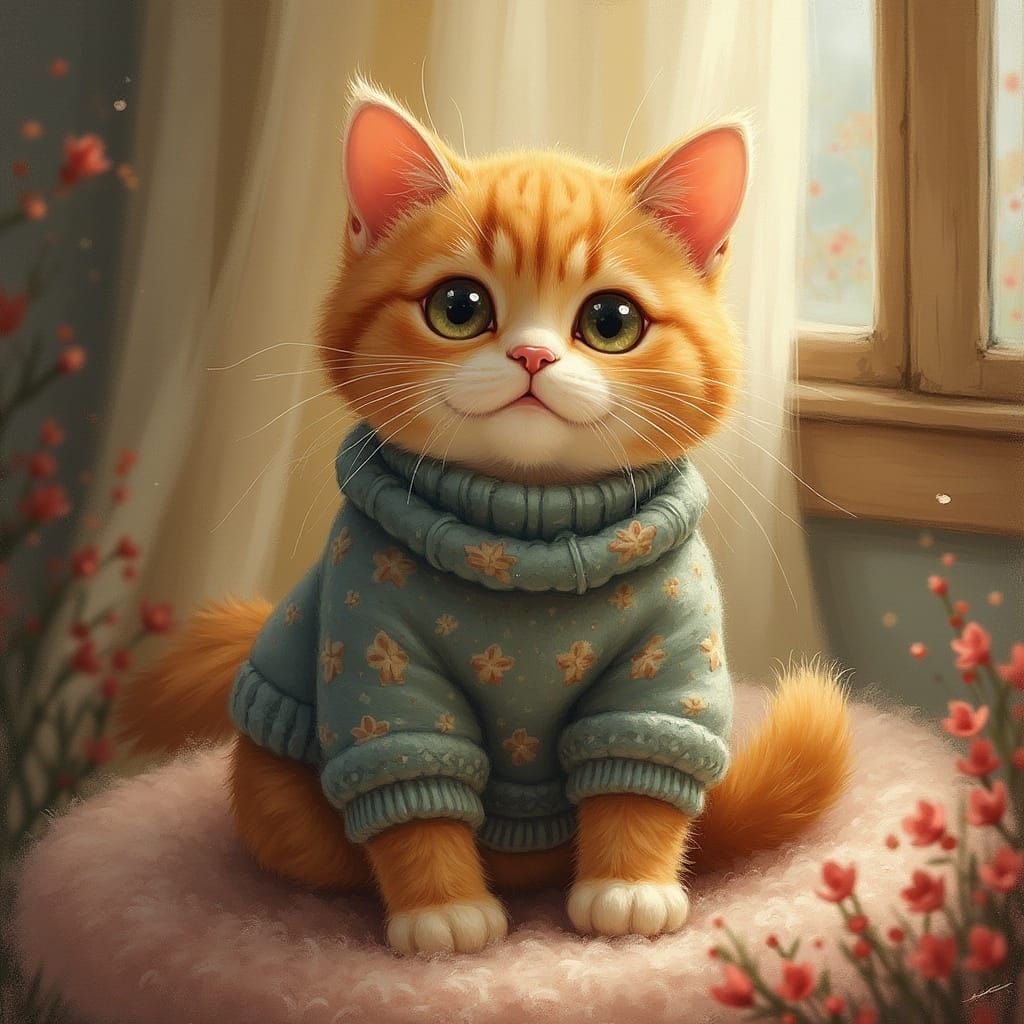 Whimsical Feline Delight in Cozy Beatrix Potter Style