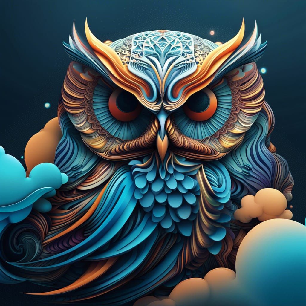 Abstract Fractal Owl in Vector Style
