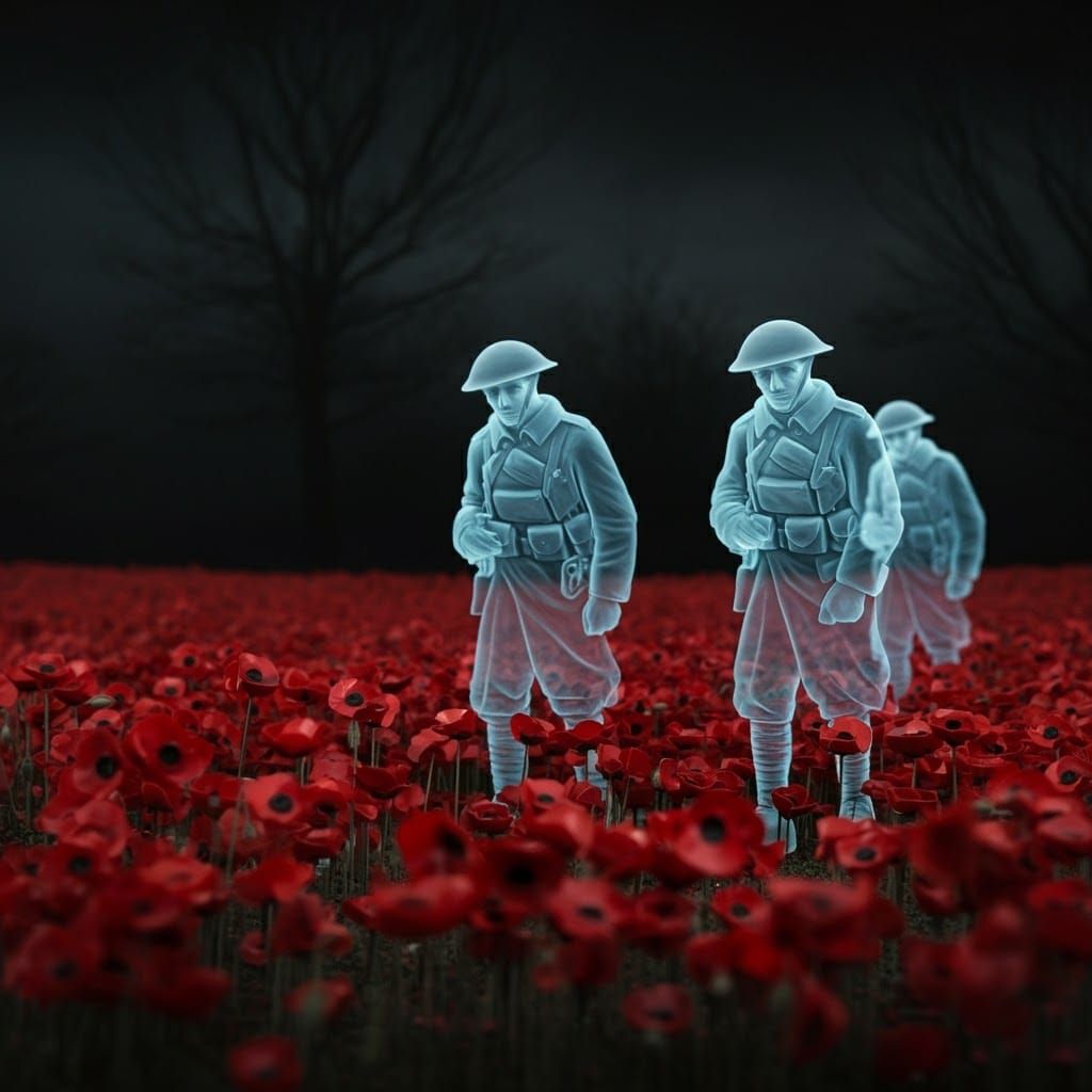 Solemn Ghosts in Poppy Field on Remembrance Day