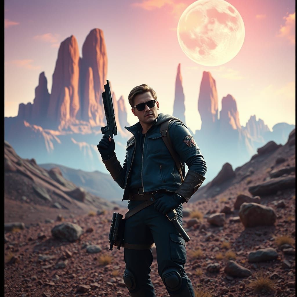 Epic Star-Lord Movie Poster on Alien Planet