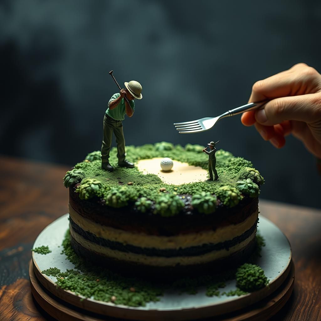 Matcha Cake Miniature Golf Player: Digital Matte Painting