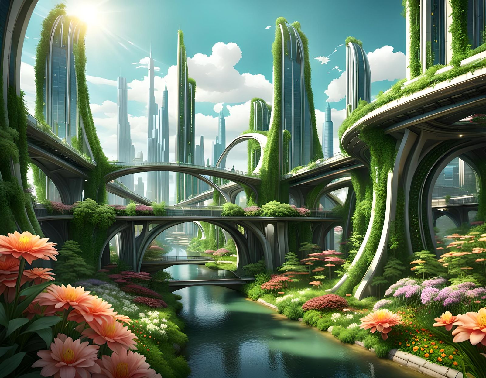 A Beautiful futuristic Solar-Punk city.
