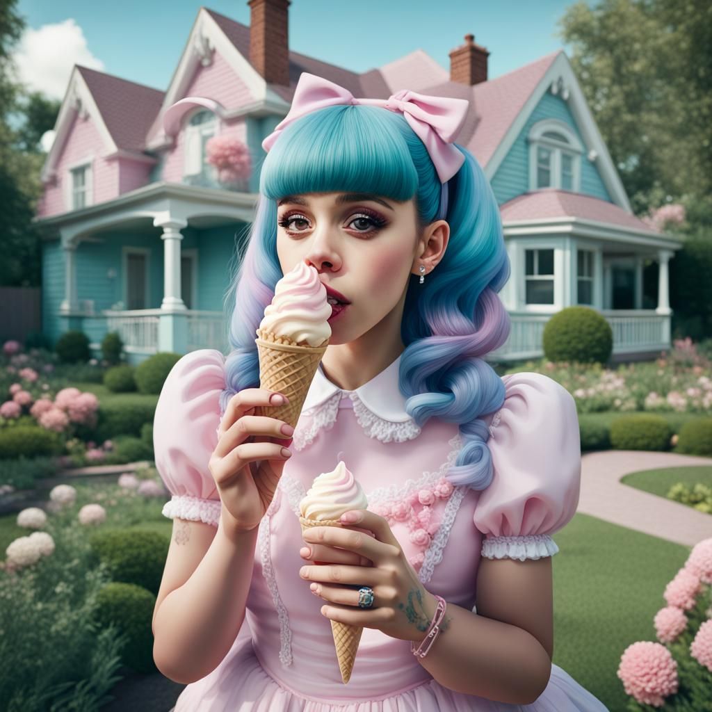 Melanie Martinez in Pastel Garden with Ice Cream
