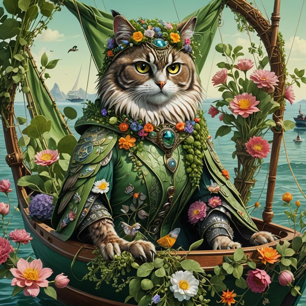Owl and Cat on Pea-Green Boat in Hyperrealism