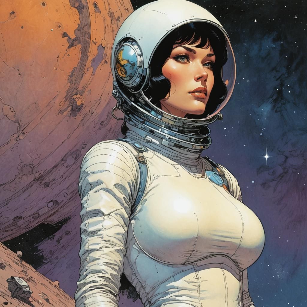 Surreal Space Gal in Dreamlike Graphic Novel Style