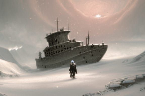 Submarine Emerges from Icy Depths: Dark Fantasy Art