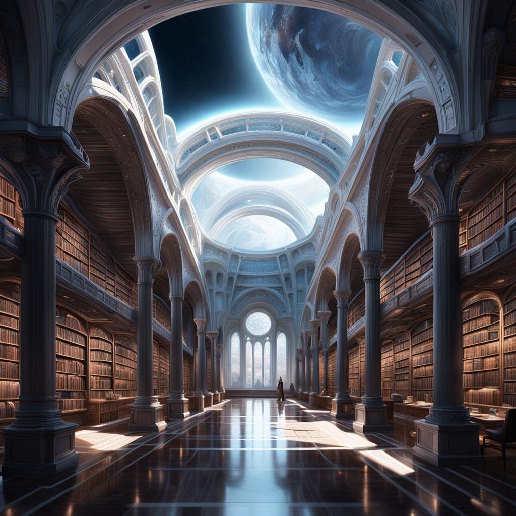 Sweeping Cosmic Library in Starlit Space