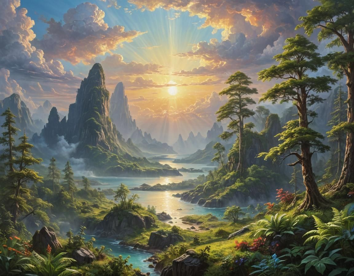 Terraformed Exoplanet: Hyperdetailed Oil Painting