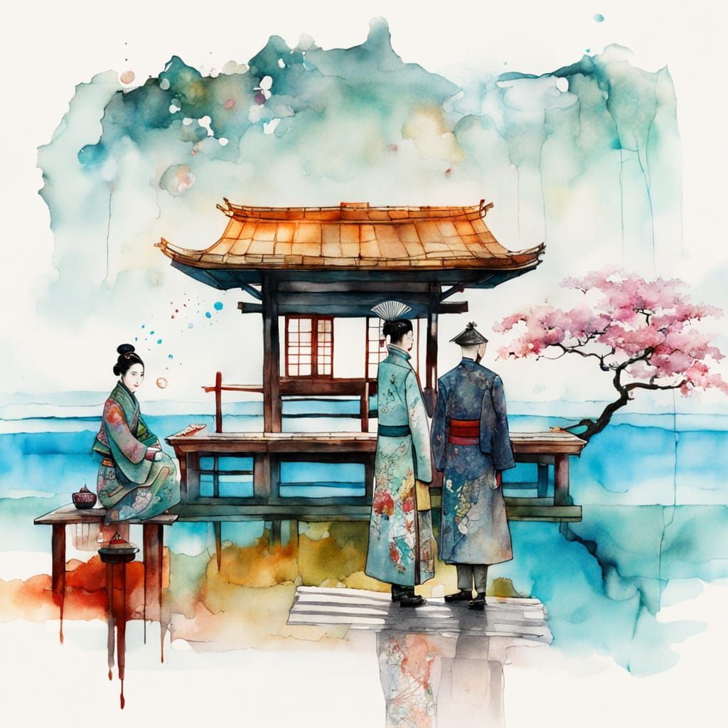 Elegant Encounter in Traditional Japanese Tea House