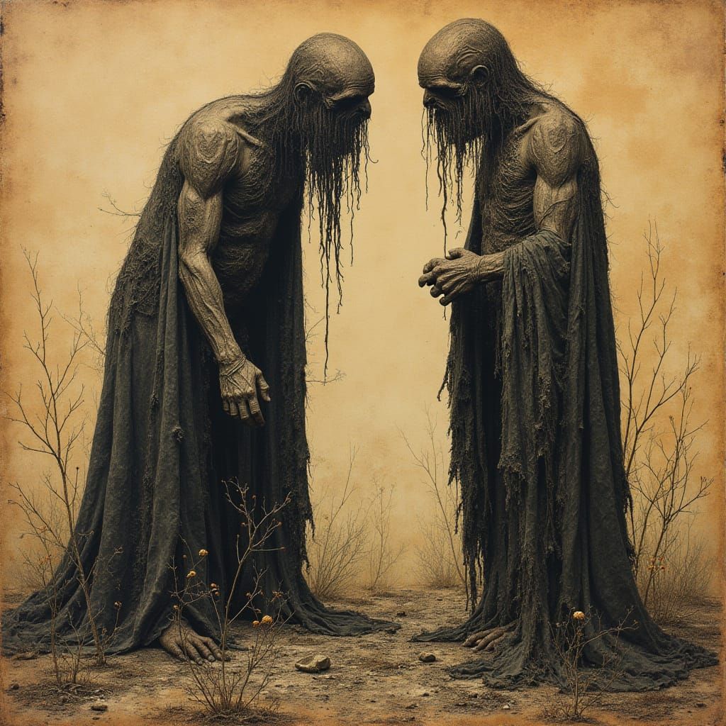 Witches on Parchment in Pen and Ink Style