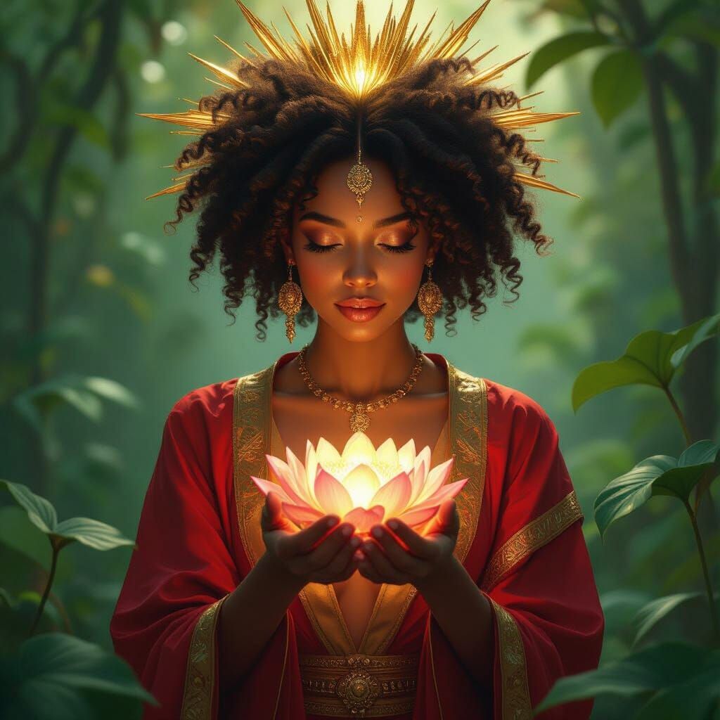 Radiant Goddess with Lotus in Matte Painting Style