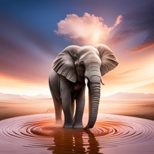 Baby Elephant Splashing in Kiddie Pool