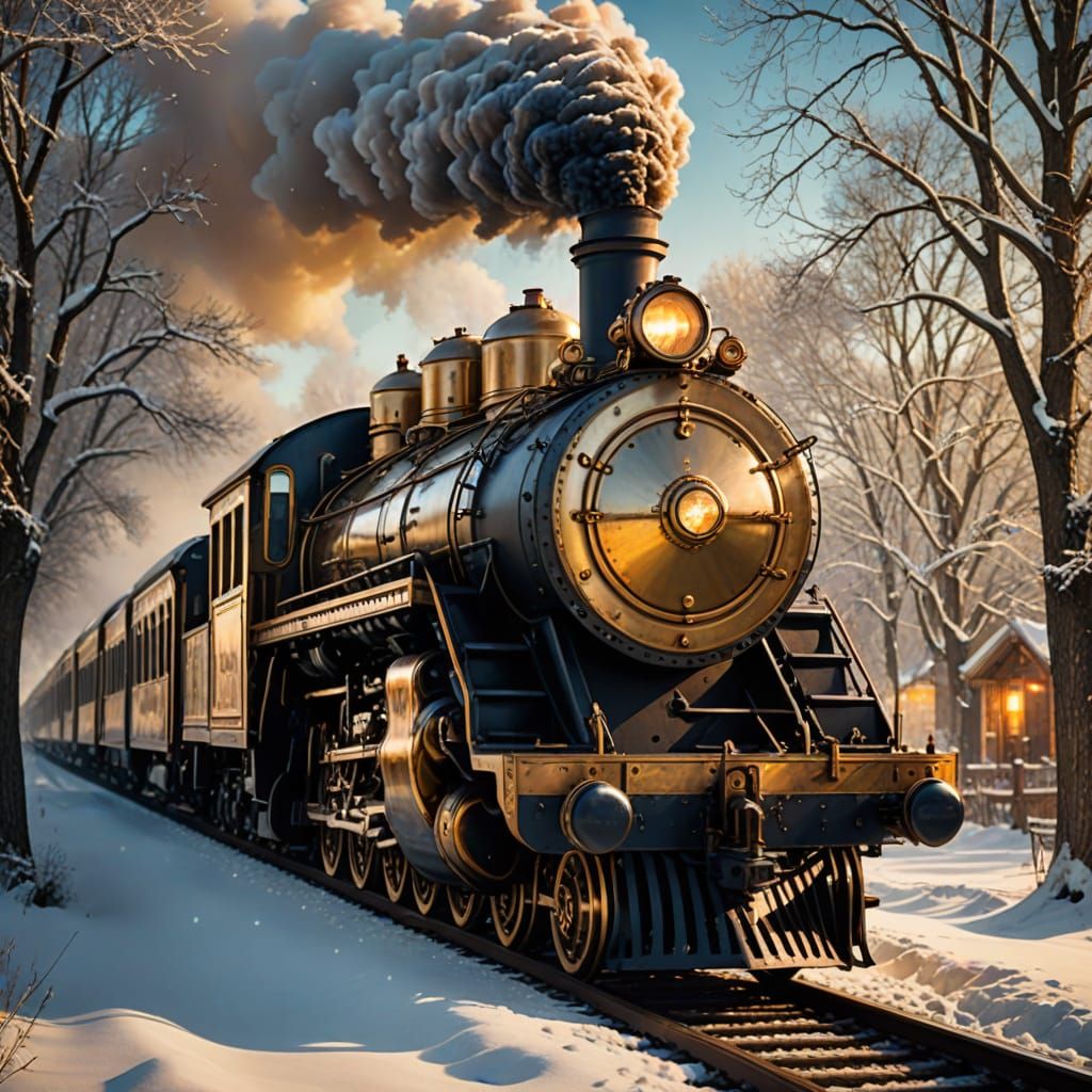 Steampunk Train Steams Through Winter Landscape