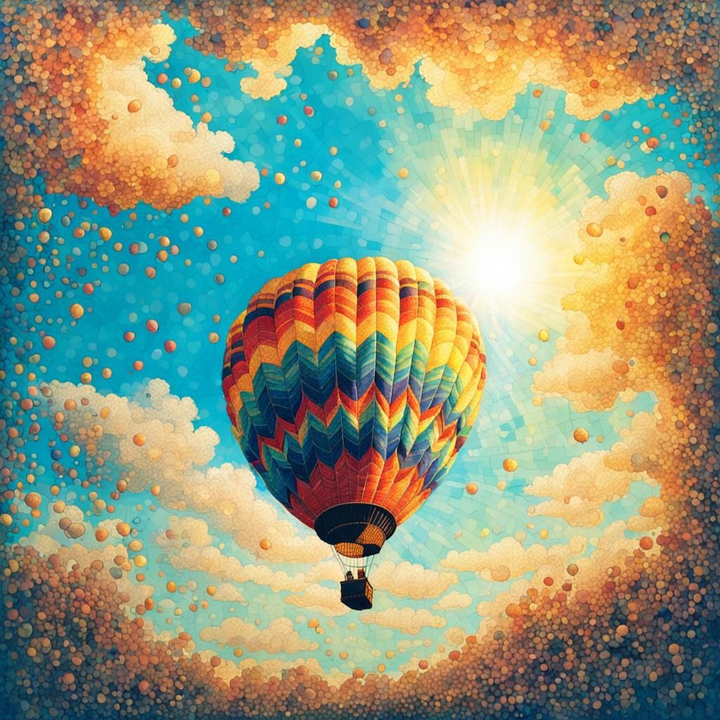 Hot Air Balloon Ascending: A Pointillism Painting