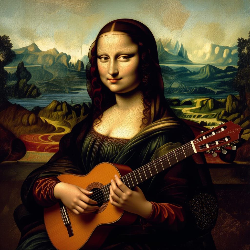 Mona Lisa Plays Medieval Guitar with Da Vinci on Saxophone