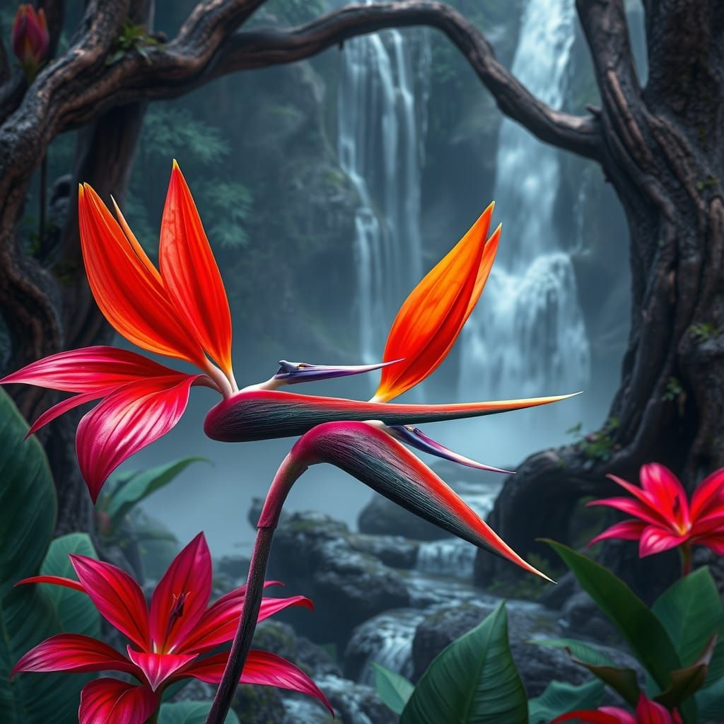Exotic Bird of Paradise Flowers in Vibrant Colors and Textur...