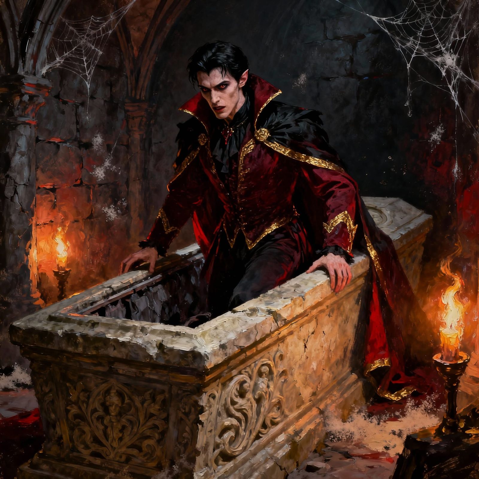 Gothic Vampire Rises From Stone Sarcophagus