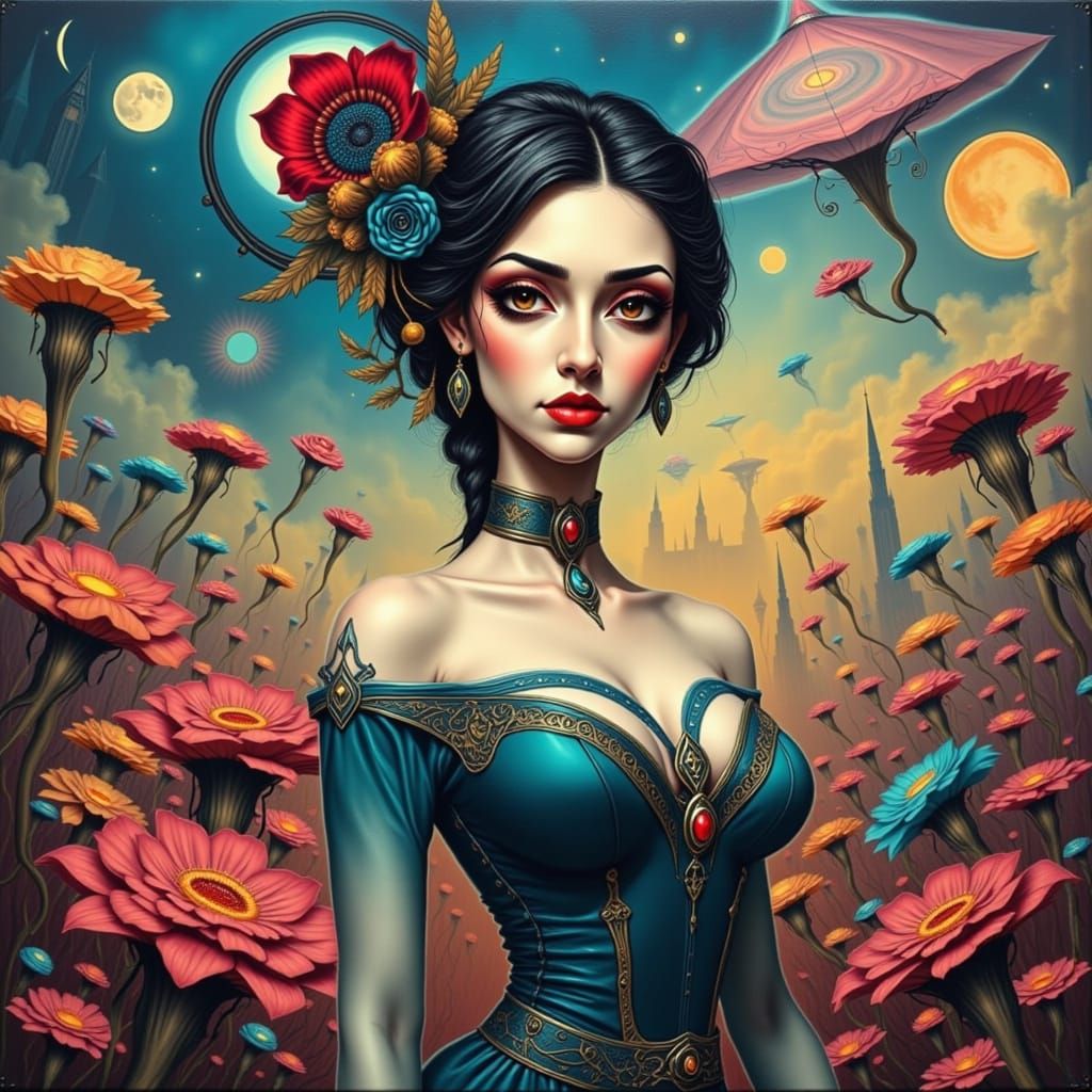 Surreal Caricature Portrait in Dreamlike Scene