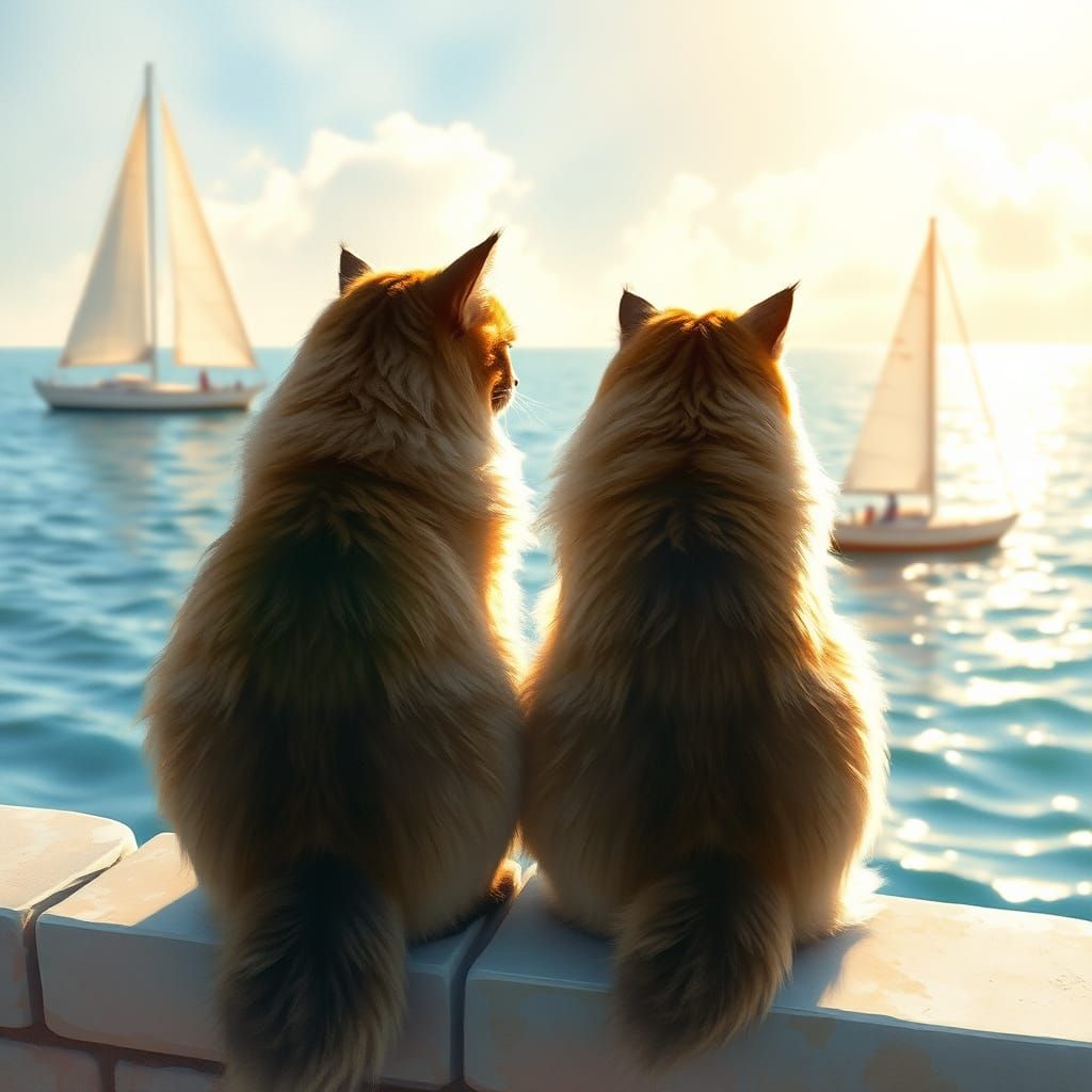Soothing Watercolor Scene of Two Majestic Mainecoon Cats